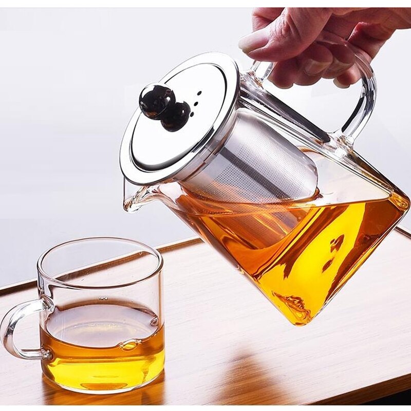 350ml 550ml 750ml Glass Sqaure Teapot High Temperature Resistant Loose Leaf Flower Tea Coffee Pot w/Infuser Strainer Lid