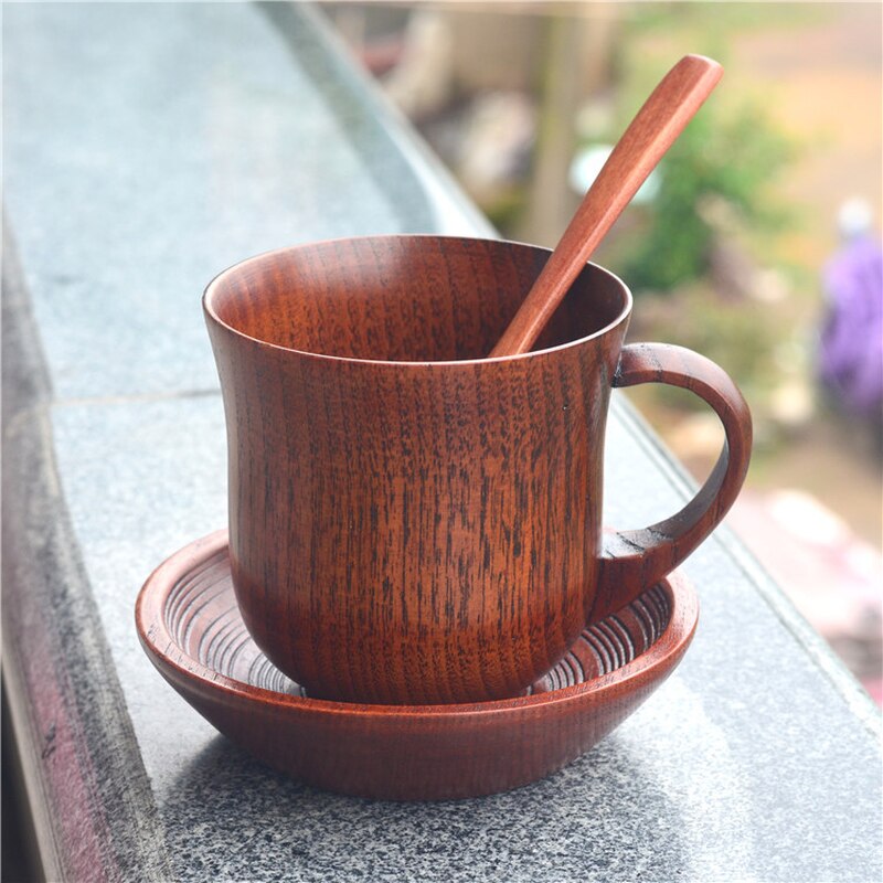 3pcs/set Wooden Cup Saucer Spoon Set Coffee Tea Tools Accessories