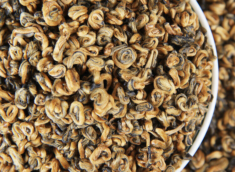 HelloYoung TeaPremium Golden Snail Dian Hong Jin Luo Handmade Pure Bud China Yunnan Black Tea