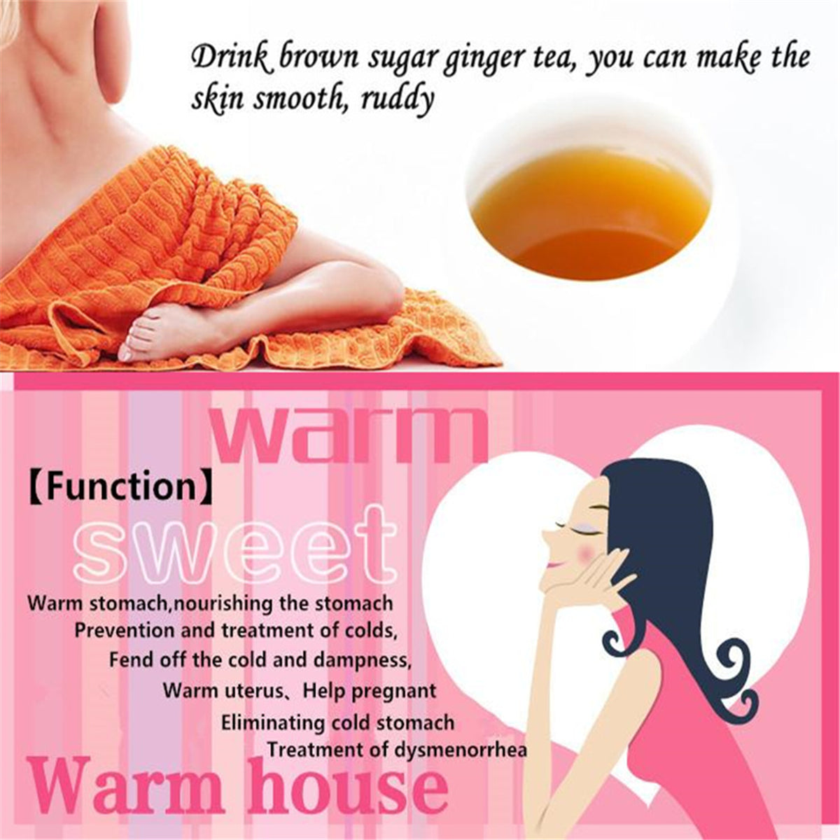 HelloYoung1-50 pcs Sweet Brown Sugar Ginger Tea Candy Instant Tea Women Health Care Nourishing Black Tea