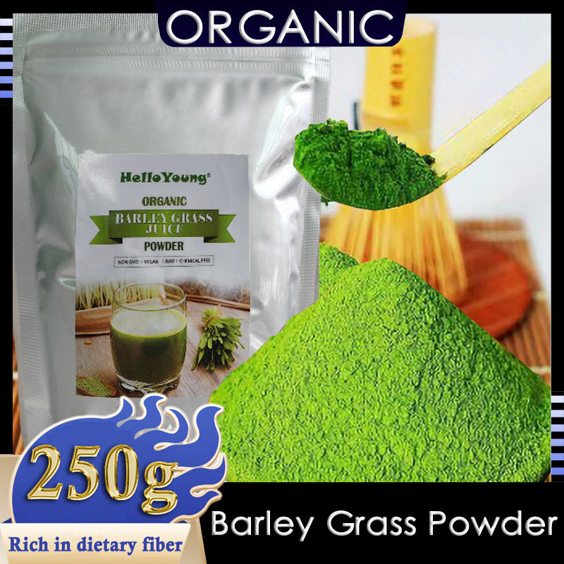 HelloYoung Imported Unsweetened Premium Organic Barley Grass Powder 250g Chlorophyll & Trace Minerals No Maltodextrin & Sugar
