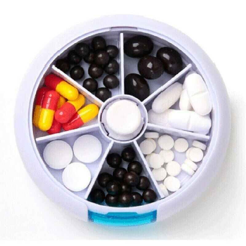 1Pc Weekly Rotating Pill Box Travel Pill Dispenser 7 Days Medicine Pill Holder