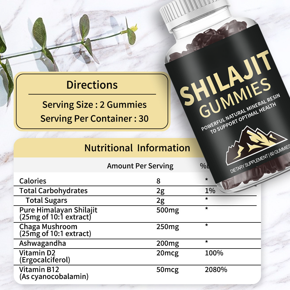 Immune Support Himalayan Shilajit Gummies Ashwagandha,Chaga Mushroom Healthy