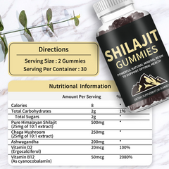 Immune Support Himalayan Shilajit Gummies Ashwagandha,Chaga Mushroom Healthy