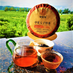 HelloYoung Organic Tea Ancient Tree Pu'er Tea Zhonghong Ying Yunnan Qizi Cake Tea 357g