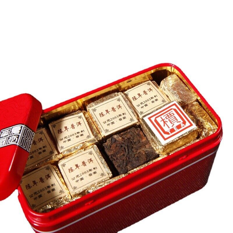 HelloYoung Small Square Brick Tea Natural Pu-Erh In Iron Box Health Care Black Tea 250g