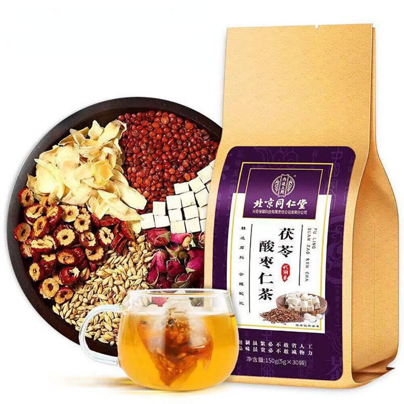 北京同仁堂Poria Jujube Seed Tea Promote Sleep insomnia 300g 茯苓酸枣仁玫瑰大枣百合栀子桑葚大麦助眠安神失眠多梦
