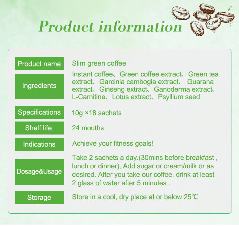 Slim Diet Green Weight Loss Coffee Slimming Instant Coffee 10g*18bags