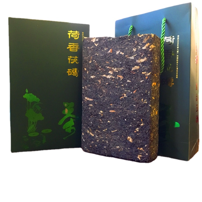 HelloYoung 1Kg Hunan Anhua Black Tea Golden Flower Porcelain Brick Tea Hand-built Raw Tea