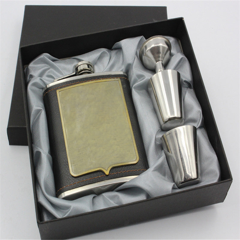 7oz Luxury Stainless Steel Hip Flasks Set Faux Leather Chip Flagon Whiskey Wine Bottle Alcohol Pocket Flagon Gifts