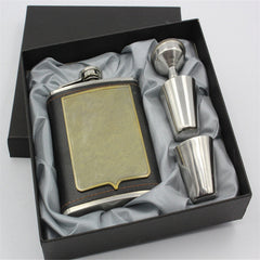 7oz Luxury Stainless Steel Hip Flasks Set Faux Leather Chip Flagon Whiskey Wine Bottle Alcohol Pocket Flagon Gifts