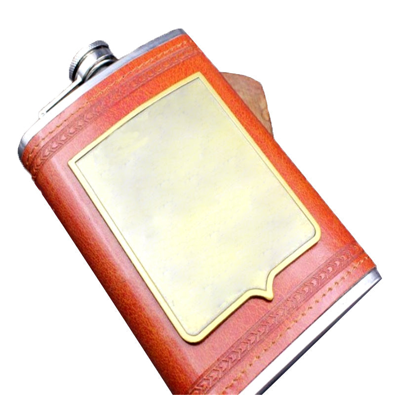 9oz Luxury Stainless Steel Hip Flask 3 Styles Faux Leather Whiskey Wine Bottle Retro Engraving Alcohol Pocket Flagon As Gift 1pc