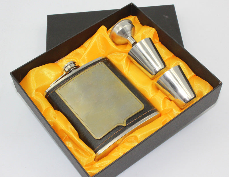 7oz Luxury Stainless Steel Hip Flasks Set Faux Leather Chip Flagon Whiskey Wine Bottle Alcohol Pocket Flagon Gifts