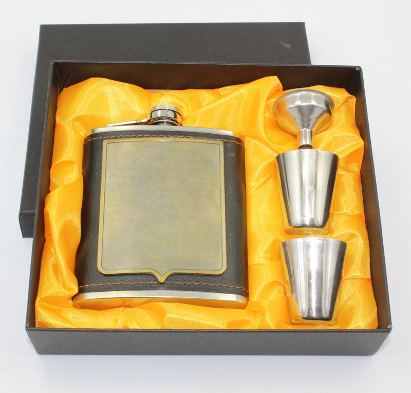 7oz Luxury Stainless Steel Hip Flasks Set Faux Leather Chip Flagon Whiskey Wine Bottle Alcohol Pocket Flagon Gifts