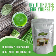 HelloYoung Organic Barley Grass Powder original 250g moistening intestines, RAW, Pure, Kosher, Vegan, Bulk. Good Source of Fiber, Protein