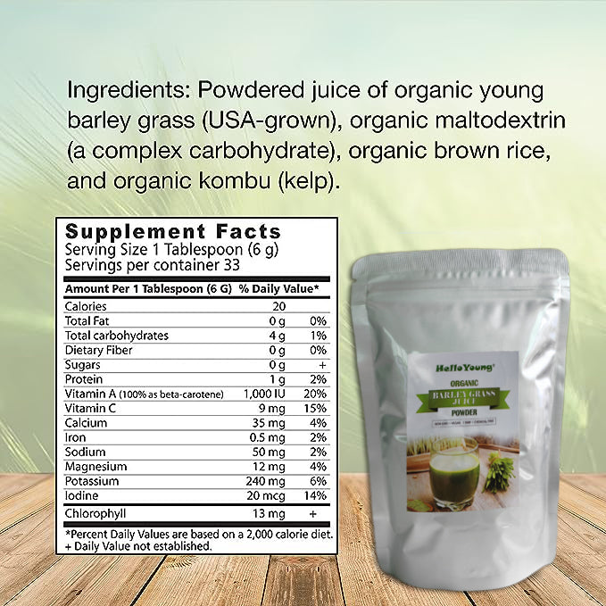 HelloYoung Imported Unsweetened Premium Organic Barley Grass Powder 250g Chlorophyll & Trace Minerals No Maltodextrin & Sugar