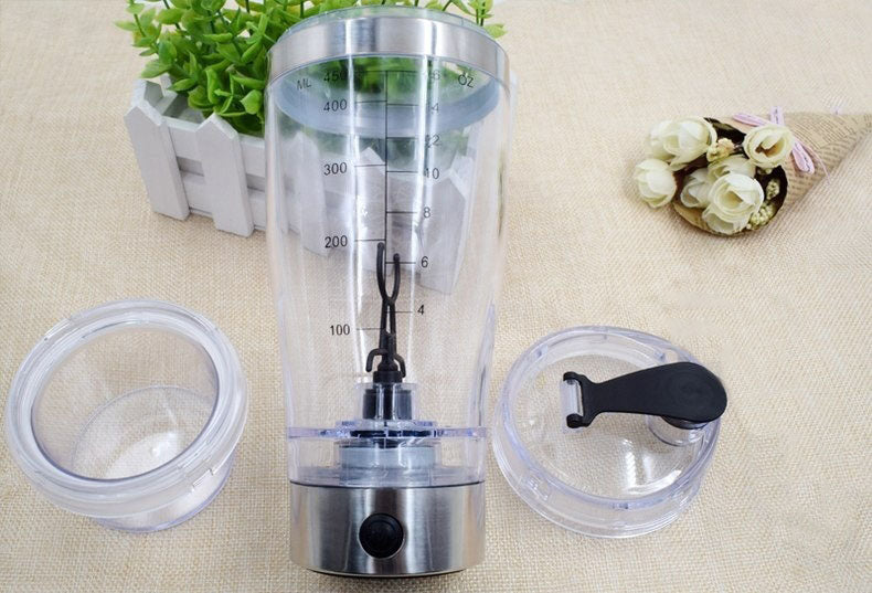 New Protein Powder Shakes Bottle Leakproof Lid Stainless Steel Electric Shaker Water Bottle Auto Stirring Coffee Glass 450ml