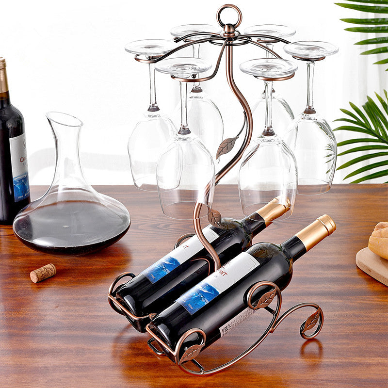 Iron Wire Maple Leaf Hollow Wine Rack Stand Hanging Drinking Glasses Stemware Rack Shelf Wine Bottle & Glass Cup Holder Display
