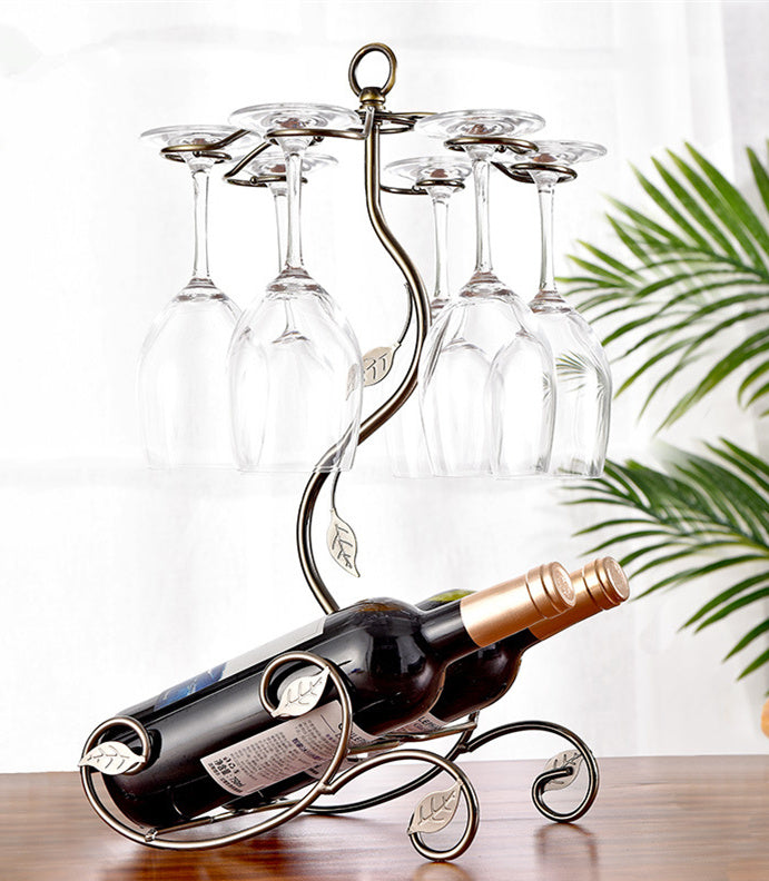 Iron Wire Maple Leaf Hollow Wine Rack Stand Hanging Drinking Glasses Stemware Rack Shelf Wine Bottle & Glass Cup Holder Display