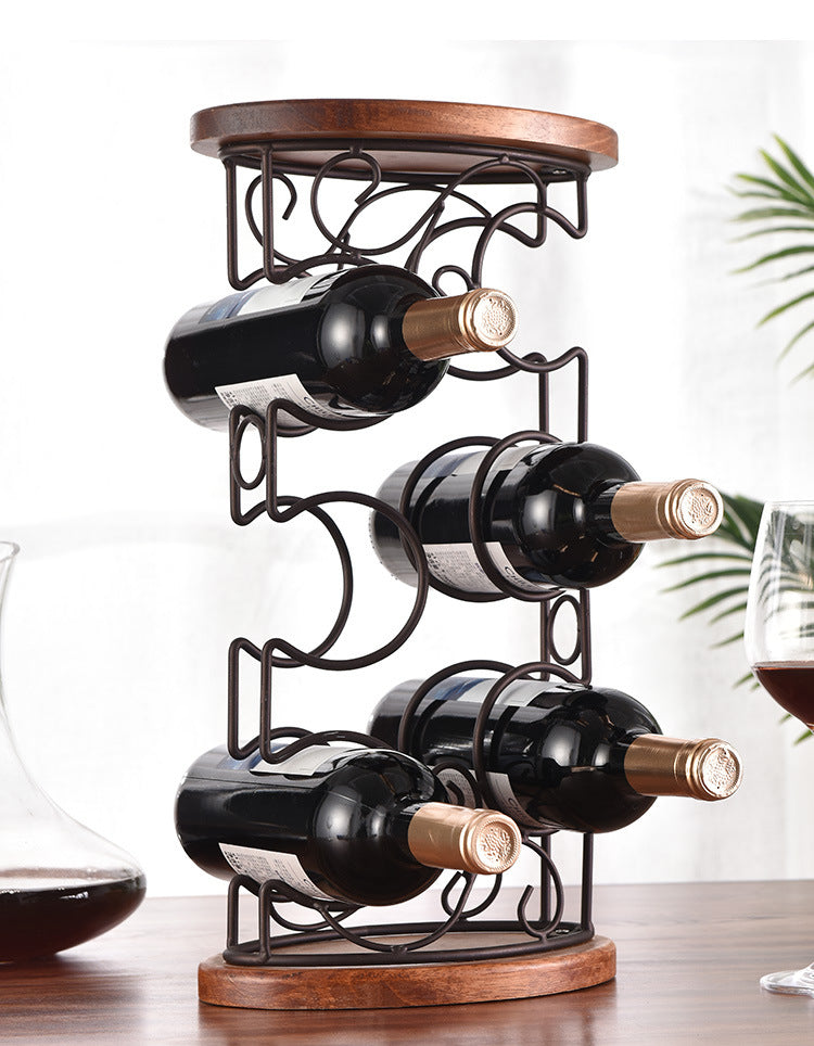G- style Wooden Stable Wine rack oval wooden bottom iron art six bottle wine rack dining table wine cabinet decoration