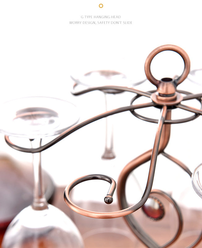 Nordic Style Goblet Holder Wine Cup Rack Red Wine Glass Cup Standing with 6 Hooks Stainless Steel Hanging Drinking Glasses Rack