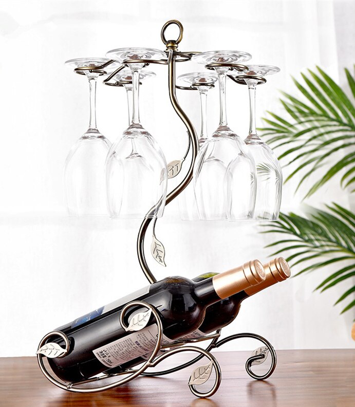 Iron Wire Maple Leaf Hollow Wine Rack Stand Hanging Drinking Glasses Stemware Rack Shelf Wine Bottle & Glass Cup Holder Display