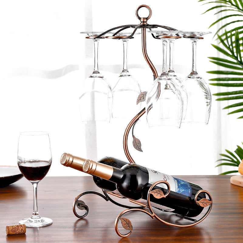Iron Wire Maple Leaf Hollow Wine Rack Stand Hanging Drinking Glasses Stemware Rack Shelf Wine Bottle & Glass Cup Holder Display
