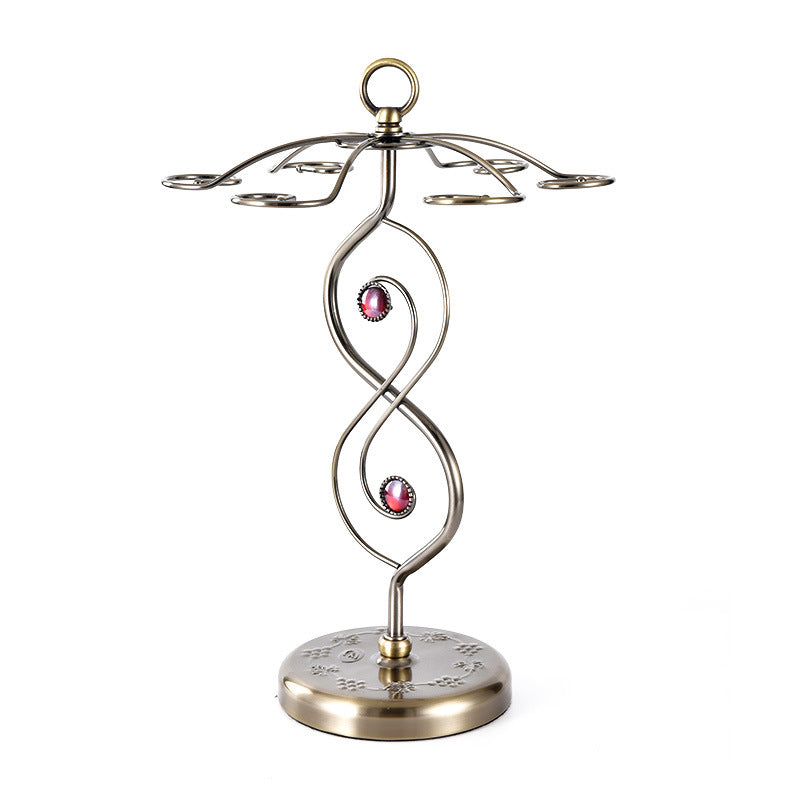 Nordic Style Goblet Holder Wine Cup Rack Red Wine Glass Cup Standing with 6 Hooks Stainless Steel Hanging Drinking Glasses Rack