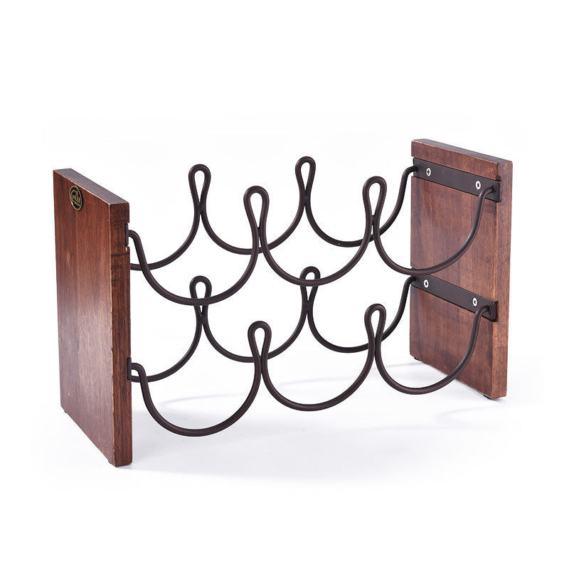 Solid Wood Double Layer Red Wine Rack Wrought Iron Restaurant Decoration Wine Frame Stacking Wine Bar Bottle Storage Rack