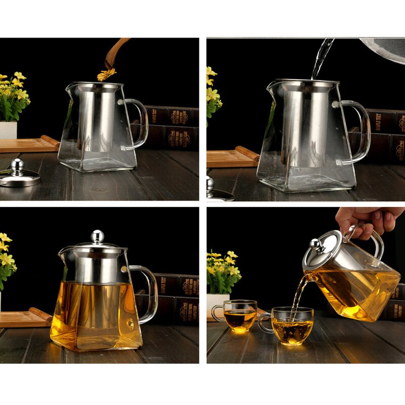 350 550ml 750ml Glass Teapot Sqaure High Temperature Resistant Puertea Coffee Tea Pot Set Tea Infuser Strainer Tetera Tea Kettle