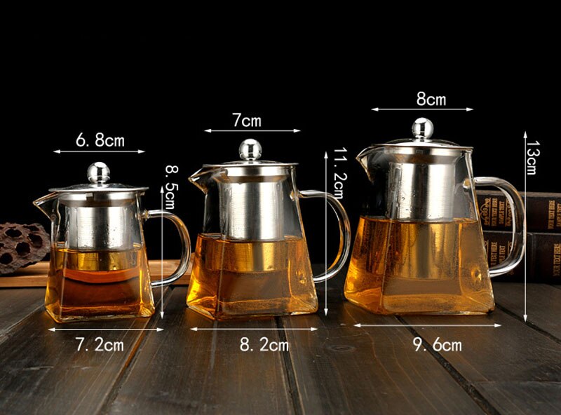 350 550ml 750ml Glass Teapot Sqaure High Temperature Resistant Puertea Coffee Tea Pot Set Tea Infuser Strainer Tetera Tea Kettle