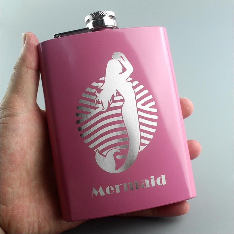Rose Pink 8oz Hip Flask Women Portable Stainless Steel Flagon Pocket Flask For Whiskey With Gift Box
