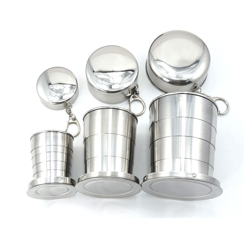 60ml 150ml 250ml Stainless Steel Camping Folding Cup Portable Outdoor Travel Demountable Collapsible Cup With Keychain