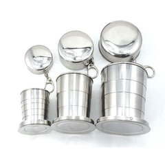 60ml 150ml 250ml Stainless Steel Camping Folding Cup Portable Outdoor Travel Demountable Collapsible Cup With Keychain