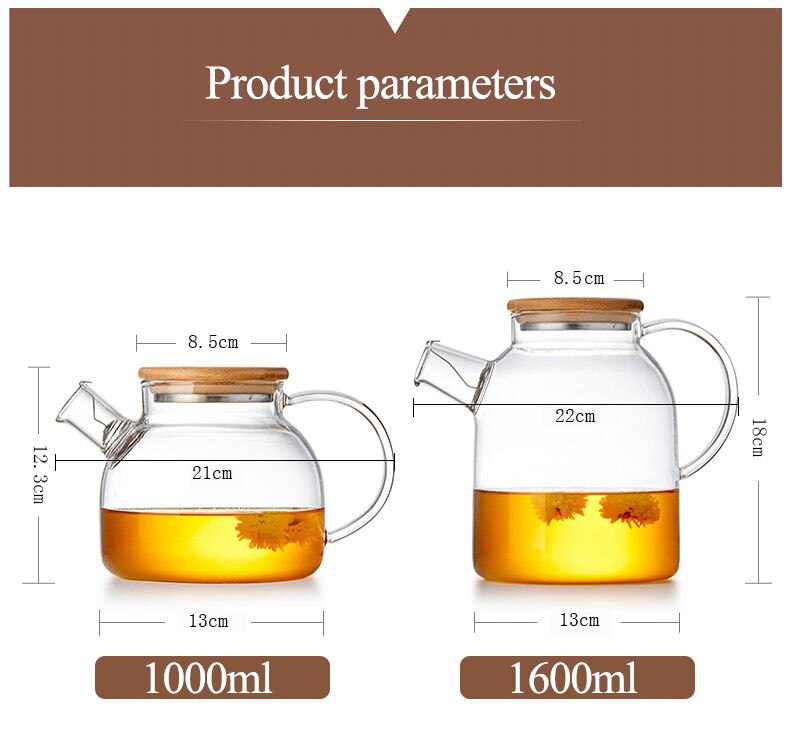 2Sizes Good Clear Borosilicate Glass Teapot With 304 Stainless Steel Infuser Strainer Heat green Tea Pot Tool Kettle Set