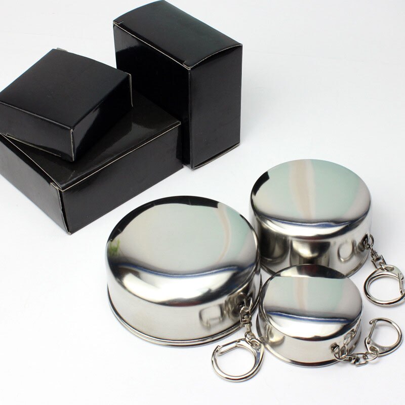 60ml 150ml 250ml Stainless Steel Camping Folding Cup Portable Outdoor Travel Demountable Collapsible Cup With Keychain