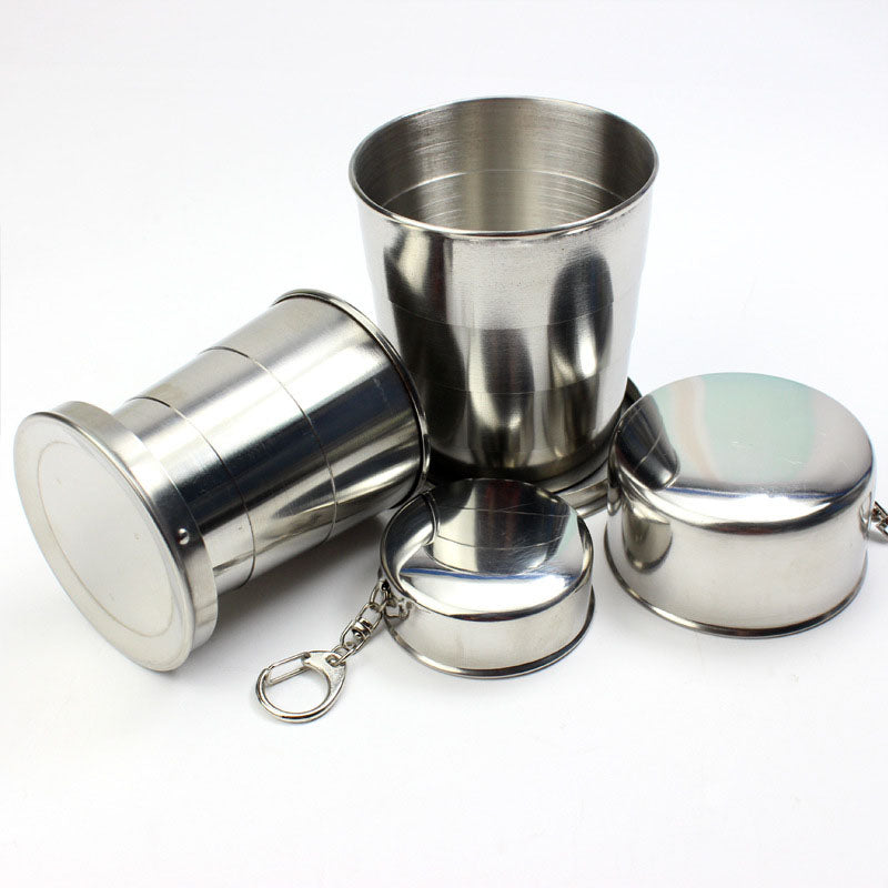 60ml 150ml 250ml Stainless Steel Camping Folding Cup Portable Outdoor Travel Demountable Collapsible Cup With Keychain