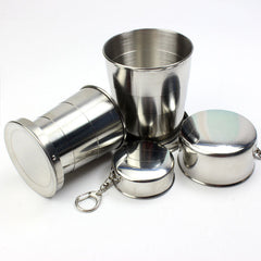 60ml 150ml 250ml Stainless Steel Camping Folding Cup Portable Outdoor Travel Demountable Collapsible Cup With Keychain