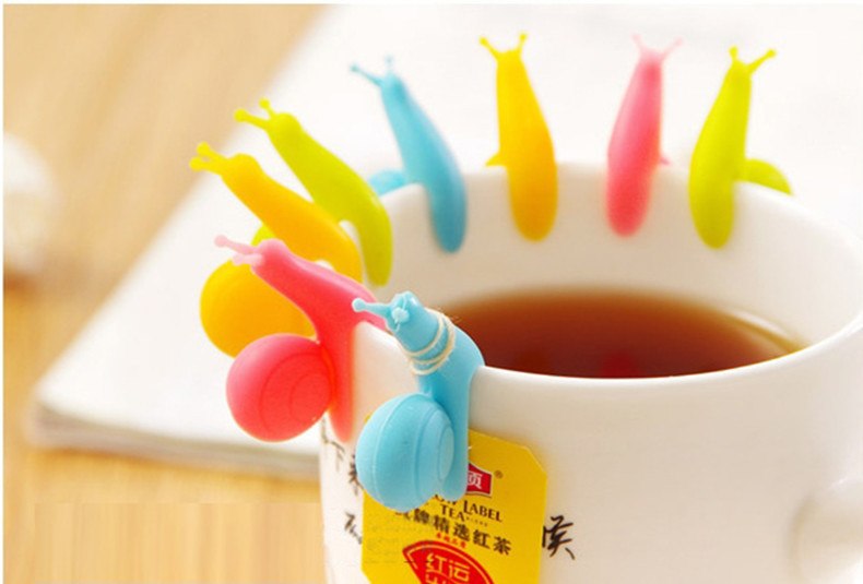 CJ058 Cute Snail Shape 10 pcs/Set Tea Bag Clip Cup Mug Tea Infusers Strainer Clips Party Decor Silicone Tea Bag Holder