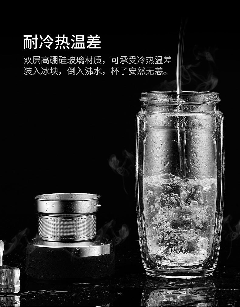 Double Layer Glass Water Bottle Tea Fruit flower bottle Transparent Water Bottles With 304 stainless Steel Infuser