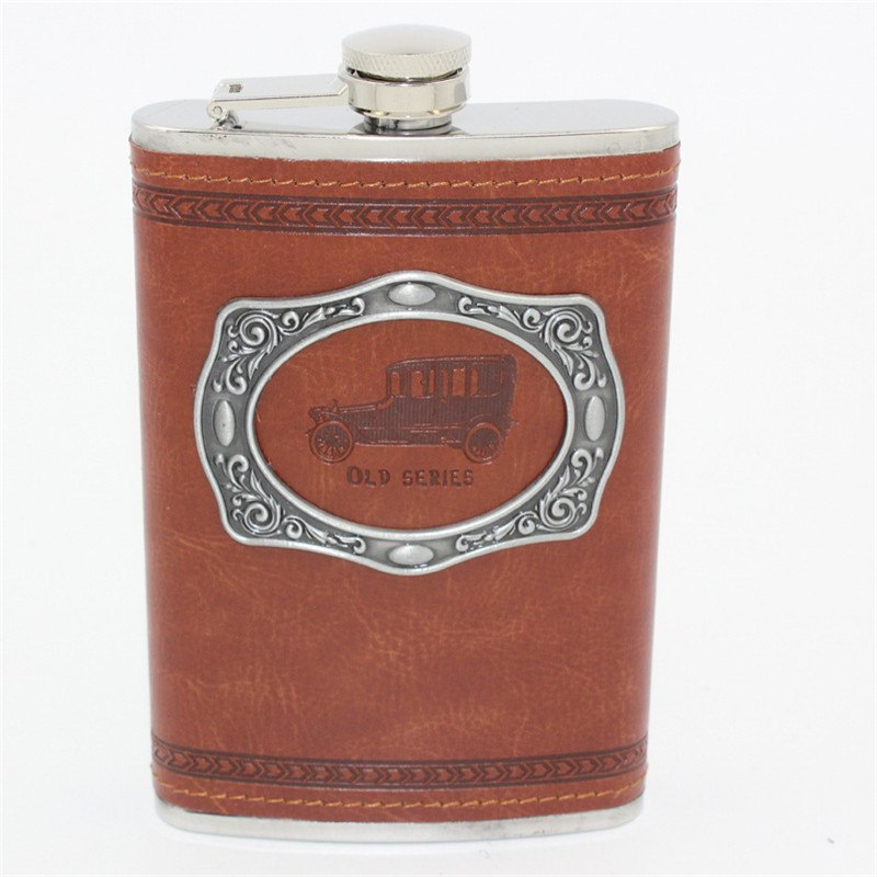 new hot sale 9 ounce Stainless steel hip flask Whisky Moscow Vodka flagon with pu leather 75ml folding portable cup