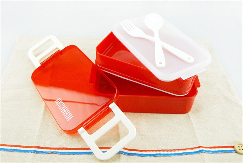 CJ007 lunchbox tableware Double plastic bento lunchboxes Double buckle around lunchbox can microwaveoven