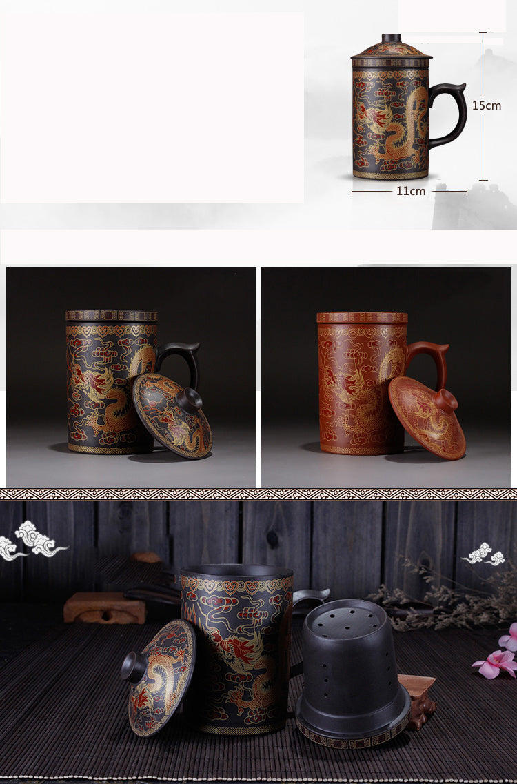 Round purple queen of Pu'er Filter tea cup ceramic cups office cups gift travel kung fu for teas 300ML