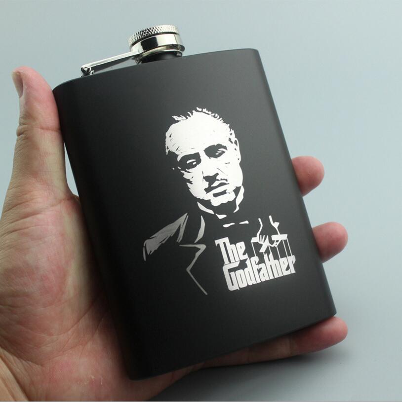 8OZ Ounce Elvis Skull KGB Godfather Stainless Steel Black Whiskey Vodka Hip flask Portable Flagon Alcohol Bottle