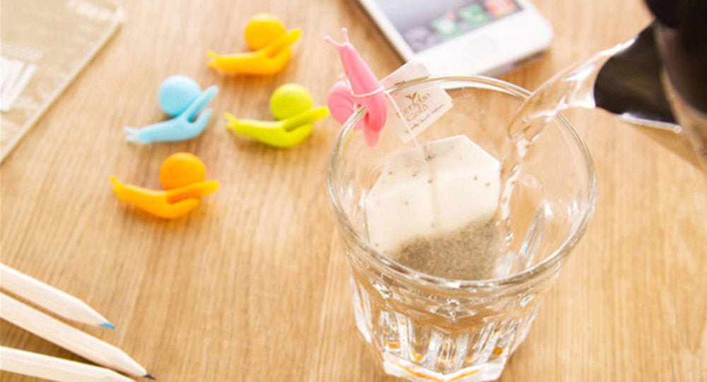 CJ058 Cute Snail Shape 10 pcs/Set Tea Bag Clip Cup Mug Tea Infusers Strainer Clips Party Decor Silicone Tea Bag Holder