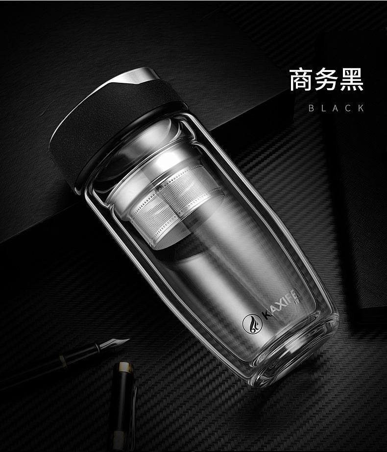 Double Layer Glass Water Bottle Tea Fruit flower bottle Transparent Water Bottles With 304 stainless Steel Infuser