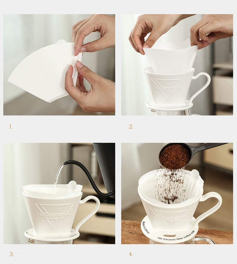 100 Pcs/Bag Wooden Original Hand Drip Paper Coffee Filter Espresso Coffee Filter Packs Tea Bag Strainer Green Tea Infuser