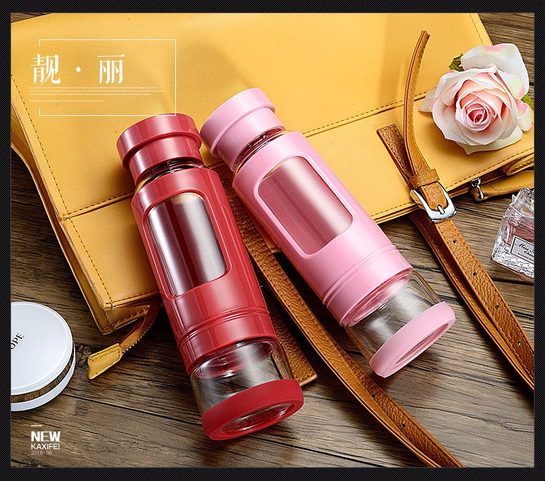 High quality 430ML Glass water bottle with tea infuser water tea bottle heat-resisting 4 colors