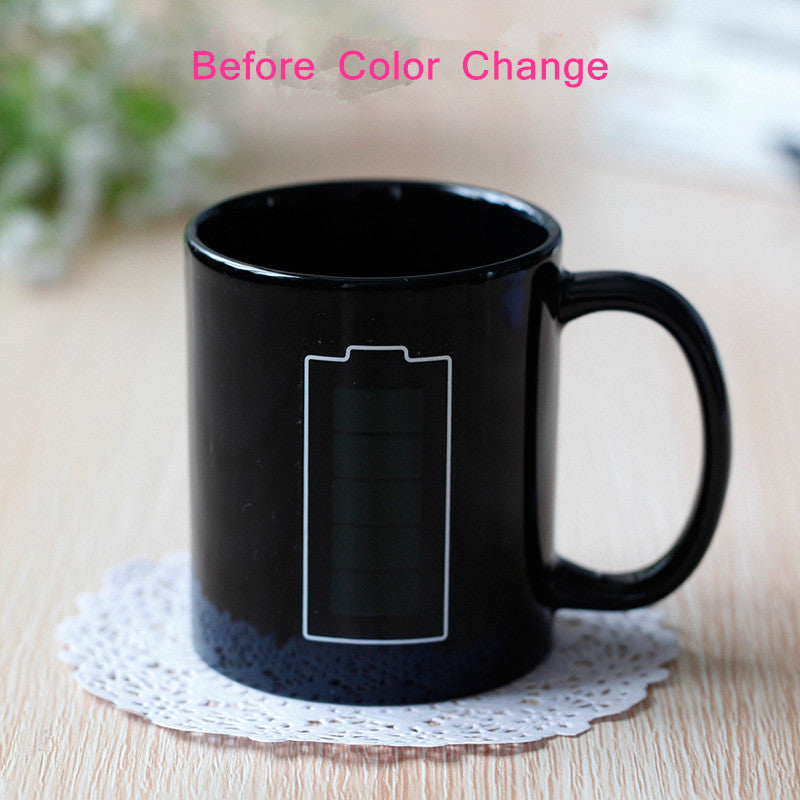 Battery Magic Mug Positive Energy Color Changing Cup Ceramic Discoloration Coffee Tea Milk Mugs Novelty Gifts