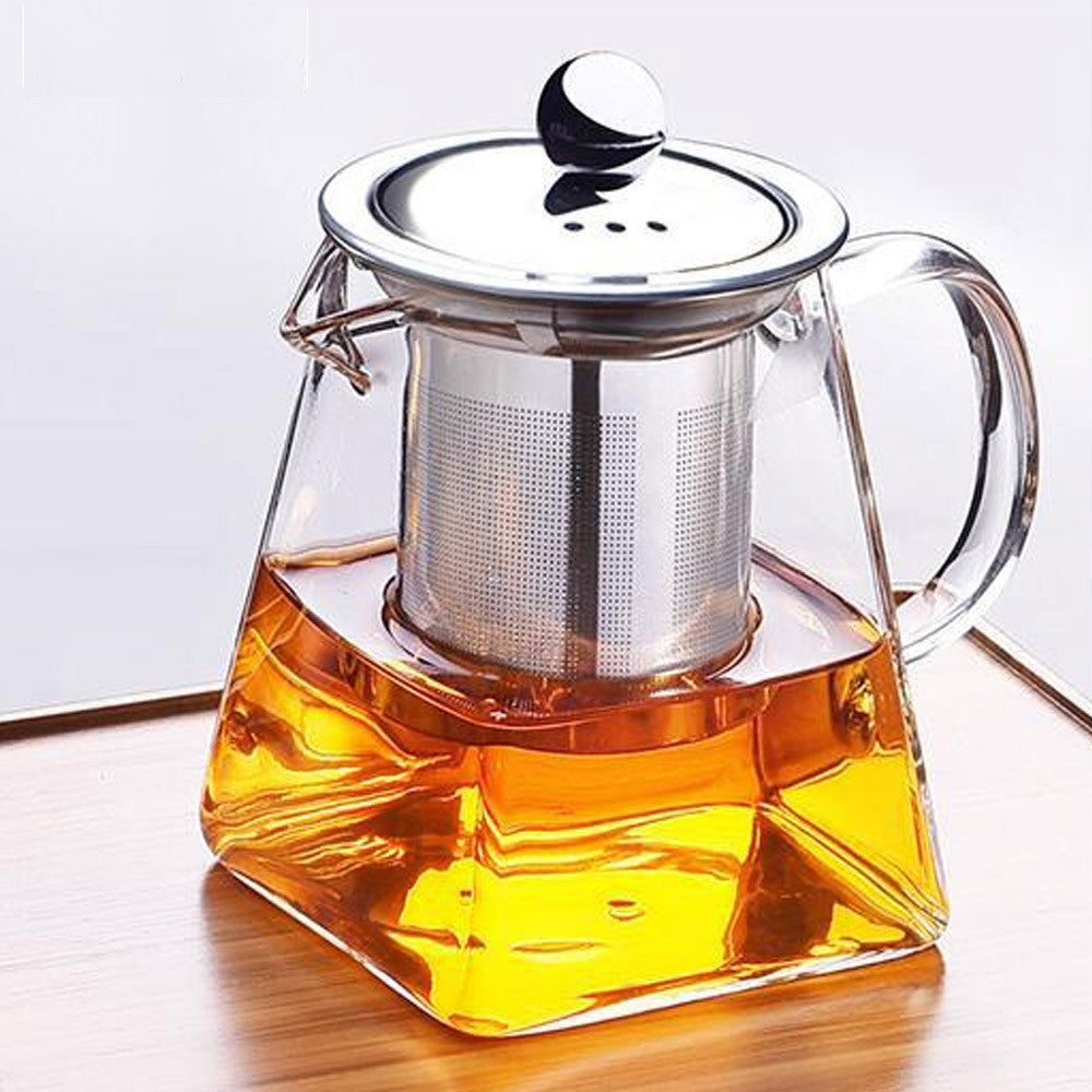 350ml 550ml 750ml Glass Sqaure Teapot High Temperature Resistant Loose Leaf Flower Tea Coffee Pot w/Infuser Strainer Lid